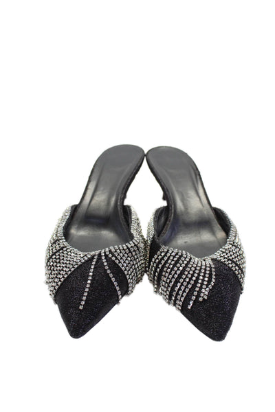 Area Womens Jeweled Pointed Toe Slide On Kitten Heel Mules Pumps Black Size 38 8