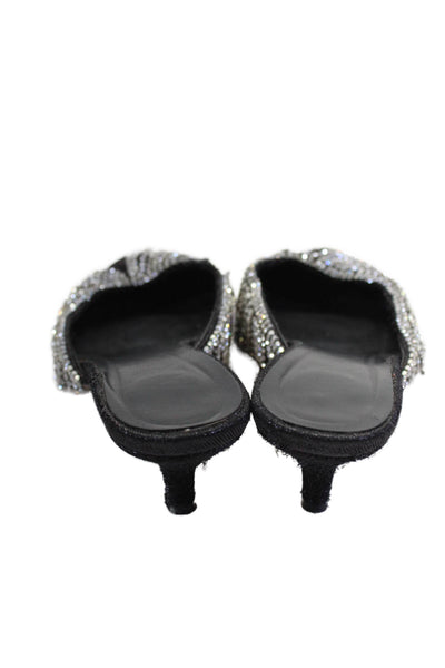 Area Womens Jeweled Pointed Toe Slide On Kitten Heel Mules Pumps Black Size 38 8