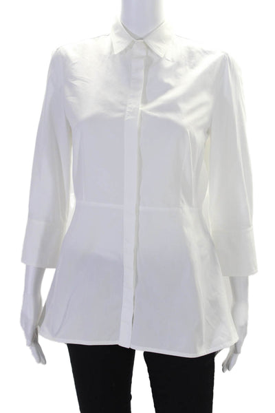 Max Mara Womens Long Sleeve Collared Button Down Top White Size Small