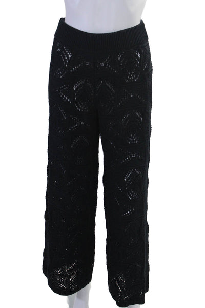 Loulou Studio Womens Cotton Crochet High Rise Black Wide Leg Pants Size S