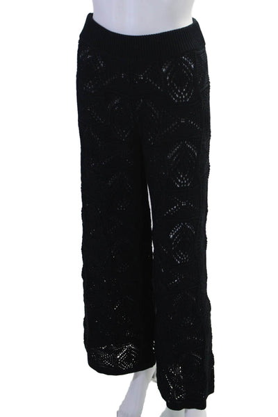 Loulou Studio Womens Cotton Crochet High Rise Black Wide Leg Pants Size S