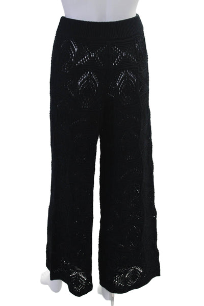 Loulou Studio Womens Cotton Crochet High Rise Black Wide Leg Pants Size S