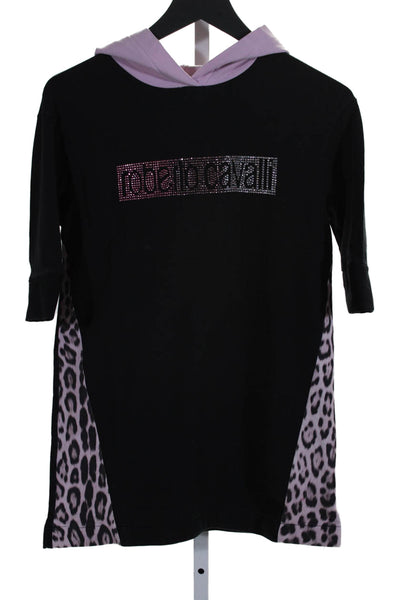 Roberto Cavalli Girls Animal Print Crystal Embellished Hooded Dress Black Size M