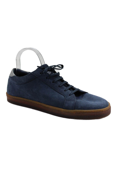 Brunello Cucinelli Mens Suede Lace Up Low Top Sneakers Navy Blue Size 42