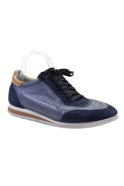 Brunello Cucinelli Mens Suede Low Top Lace Up Sneakers Navy Blue Size 42