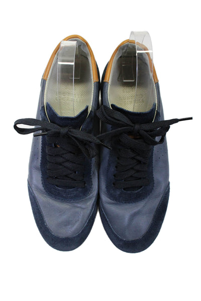 Brunello Cucinelli Mens Suede Low Top Lace Up Sneakers Navy Blue Size 42