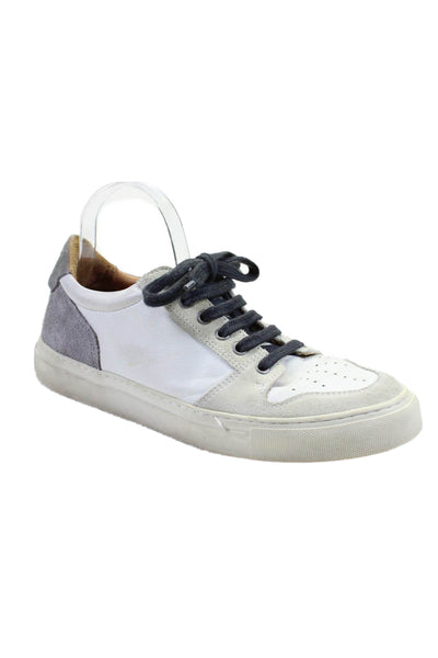 AMI Mens Leather Low Top Lace Up Casual Walking Sneakers White Grey Size 42