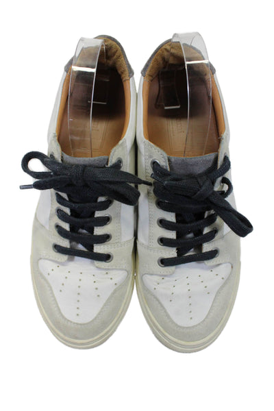 AMI Mens Leather Low Top Lace Up Casual Walking Sneakers White Grey Size 42