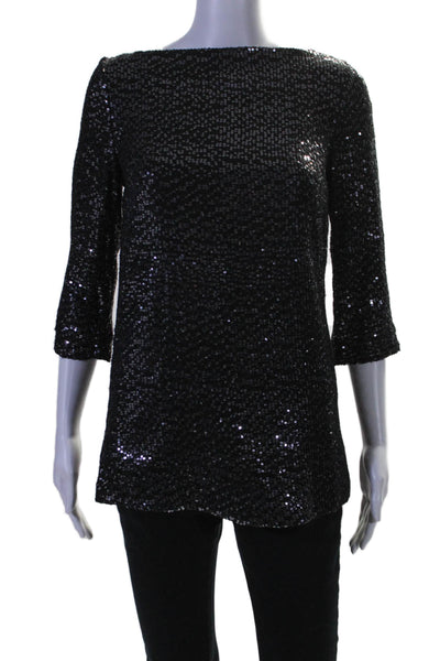 Tory Burch Womens Silk Long Sleeve Sequin Embellished Blouse Black Size 2