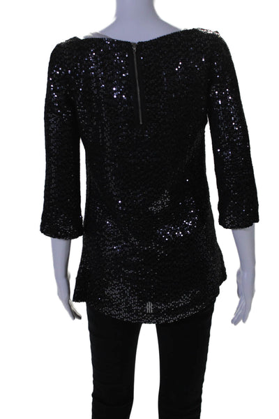 Tory Burch Womens Silk Long Sleeve Sequin Embellished Blouse Black Size 2