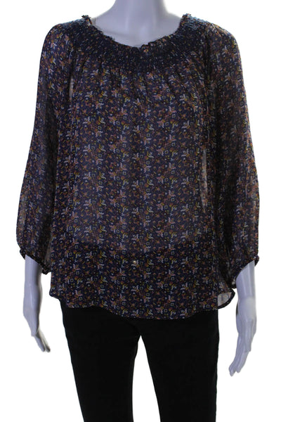 Joie Womens Silk Long Sleeve Geometric Print Blouse Multicolor Size XS