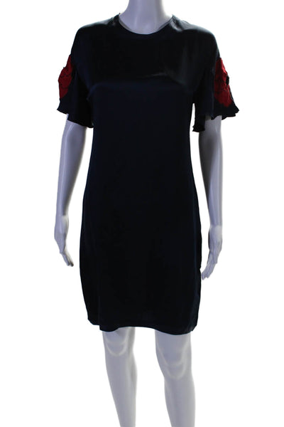 Yves Saint Laurent Women Silk Short Sleeves Shirt Dress Navy Blue Red Size EUR 3