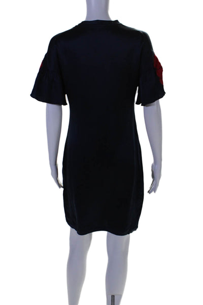 Yves Saint Laurent Women Silk Short Sleeves Shirt Dress Navy Blue Red Size EUR 3