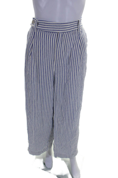 Madewell Womens Linen White Blue Striped High Rise Wide Leg Pants Size 4