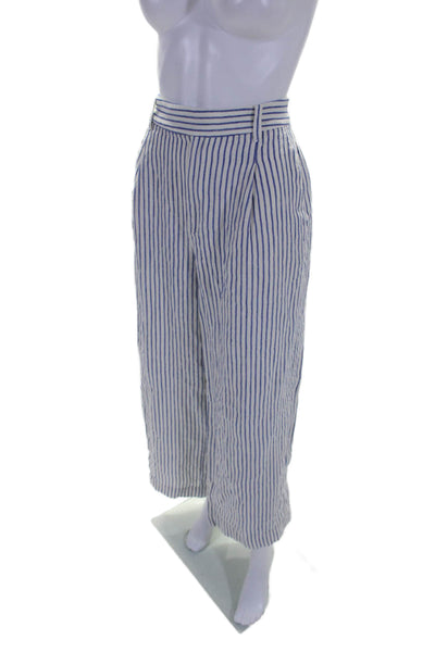 Madewell Womens Linen White Blue Striped High Rise Wide Leg Pants Size 4