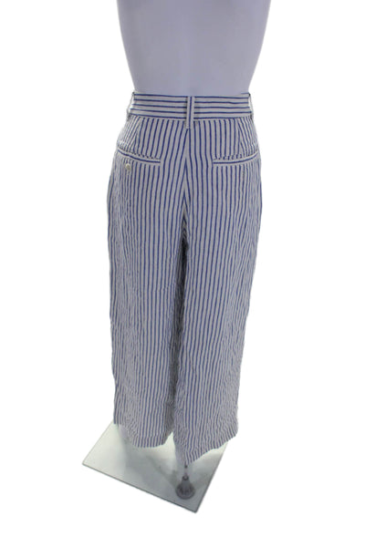 Madewell Womens Linen White Blue Striped High Rise Wide Leg Pants Size 4