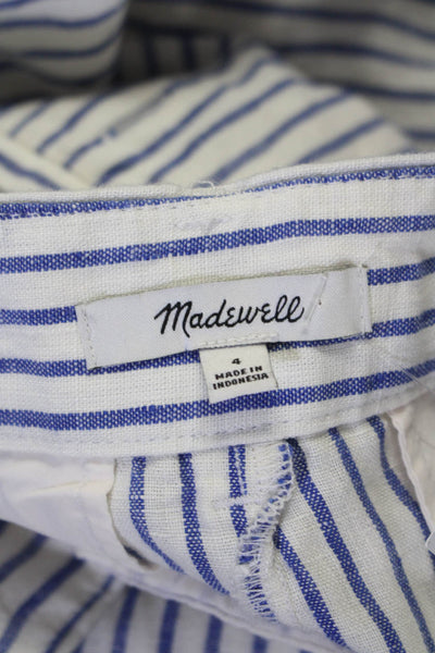 Madewell Womens Linen White Blue Striped High Rise Wide Leg Pants Size 4