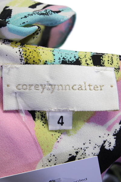 Corey Lynn Calter Womens Short Sleeve Scoop Neck Abstract Silk Top Pink Multi 4