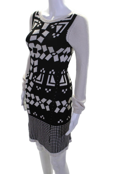 Cristina Effe Womens Long Sleeve Abstract Knit Sweater Dress White Black IT 42