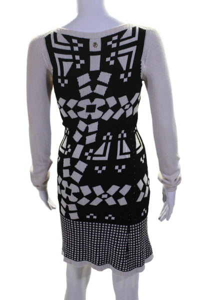 Cristina Effe Womens Long Sleeve Abstract Knit Sweater Dress White Black IT 42