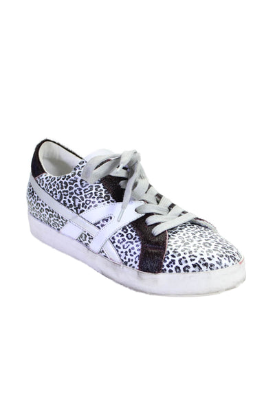 Meline Womens Low Top Lace Up Animal Print Shoes Leather White Size 8.5 US