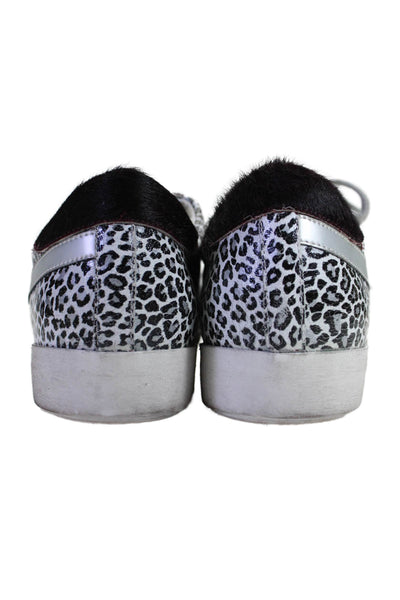 Meline Womens Low Top Lace Up Animal Print Shoes Leather White Size 8.5 US