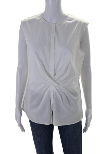 Boss Hugo Boss Womens Cotton Round Neck Pleated Ruched Blouse White Size 14