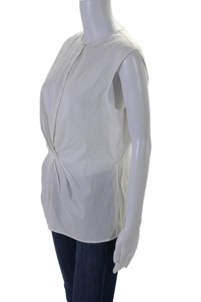 Boss Hugo Boss Womens Cotton Round Neck Pleated Ruched Blouse White Size 14