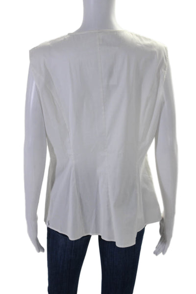 Boss Hugo Boss Womens Cotton Round Neck Pleated Ruched Blouse White Size 14