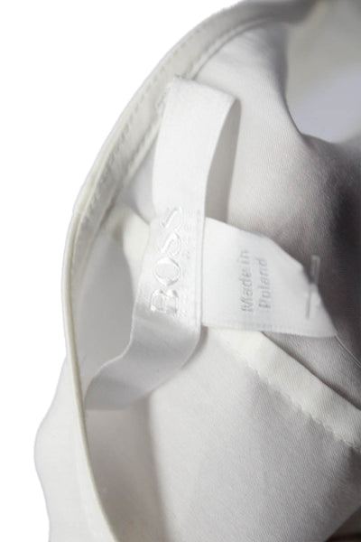 Boss Hugo Boss Womens Cotton Round Neck Pleated Ruched Blouse White Size 14