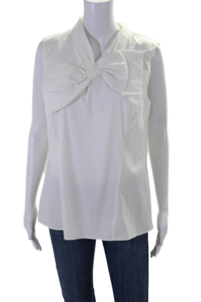 Lafayette 148 New York Womens Bow Tied Ruched Darted Tank Blouse White Size 12