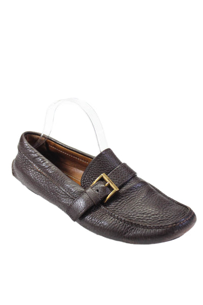 Prada Mens Leather Apron Toe Slip-On Buckled Casual Loafers Brown Size 7