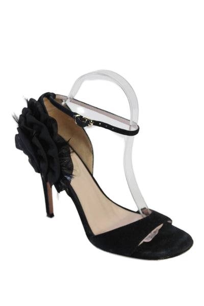 Elie Tahari Womens Suede Open Toe Ruffled Ankle Strap Heels Black Size 8.5 38.5E