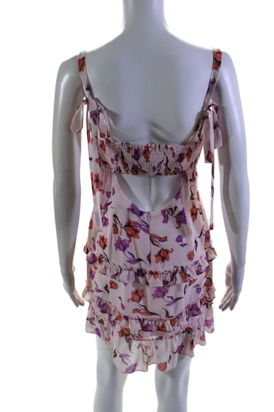 Lost + Wander Womens Pink Floral Open Back V-Neck Ruffle Mini Dress Size S