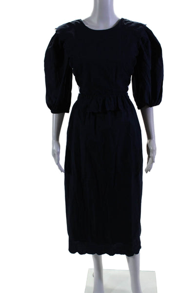 Sea New York Womens Cotton Navy Heart Embroidered Open Back Shift Dress Size 0