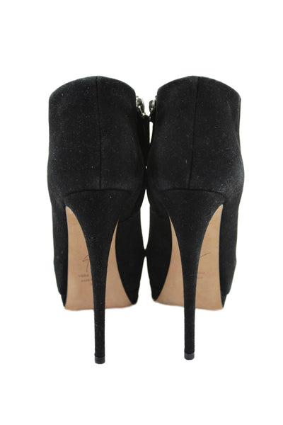 Giuseppe Zanotti Design Women Black Suede High Heels Peep Toe Bootie Shoes Size6