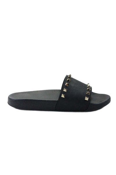 Valentino Garavani Womens Black Rockstud Rubber Slip On Slides Shoes Size 9