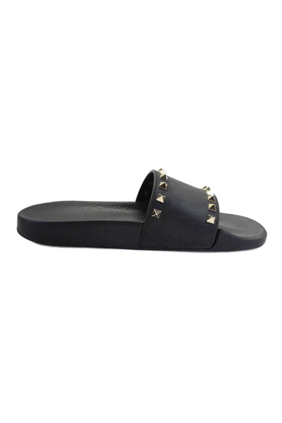 Valentino Garavani Womens Black Rockstud Rubber Slip On Slides Shoes Size 9