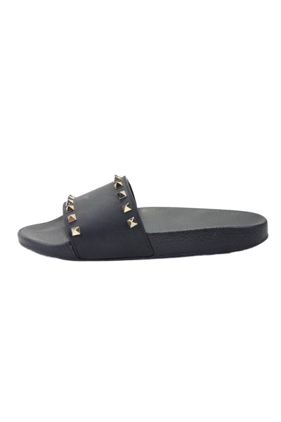 Valentino Garavani Womens Black Rockstud Rubber Slip On Slides Shoes Size 9