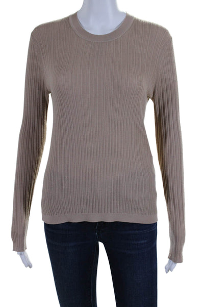 Joseph Womens Long Sleeves Crew Neck Sweater Beige Wool Blend Size Small