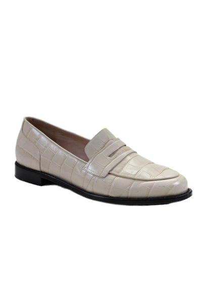 Porte & Paire Womens Embossed Leather Slide On Loafers Ivory White Size 38 8