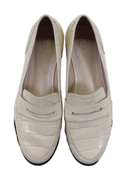 Porte & Paire Womens Embossed Leather Slide On Loafers Ivory White Size 38 8