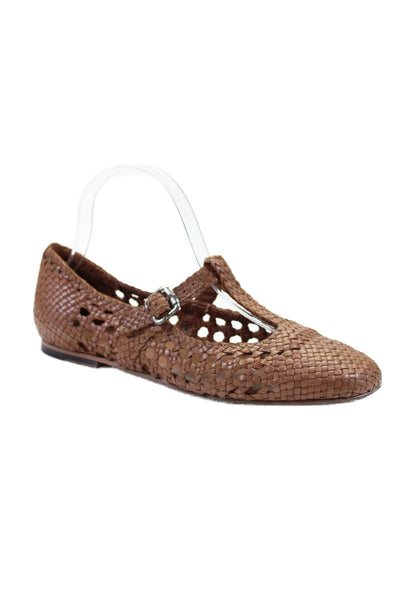 Freda Salvador Womens Leather Woven Detail Mary Jane Flats Brown Size 7.5