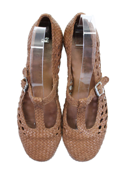 Freda Salvador Womens Leather Woven Detail Mary Jane Flats Brown Size 7.5