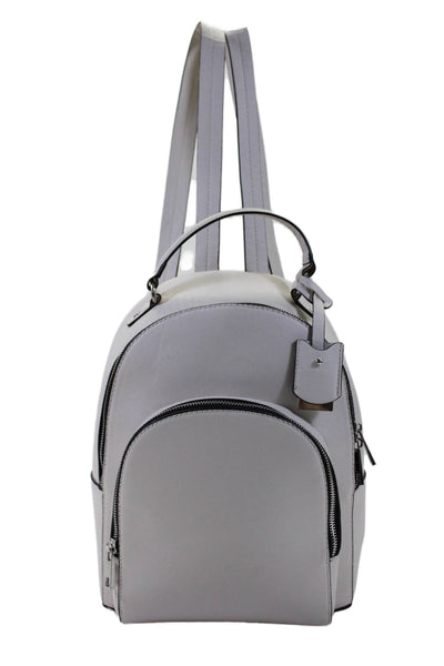 Zara Basic Collection Womens Faux Leather Zip Around Silver Tone Back Pack White