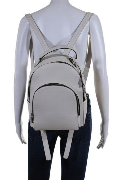 Zara Basic Collection Womens Faux Leather Zip Around Silver Tone Back Pack White