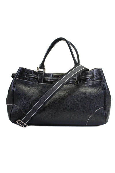 Lambertson Truex Womens Solid Black Large Satchel Bag Handbag