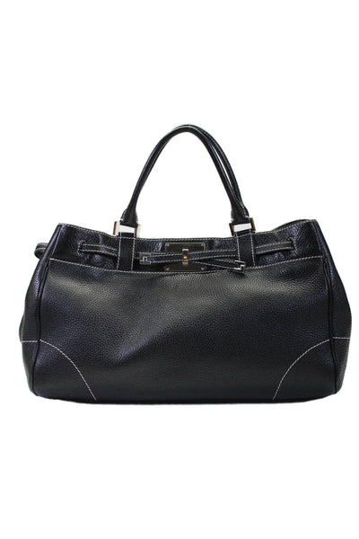 Lambertson Truex Womens Solid Black Large Satchel Bag Handbag