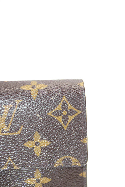 Louis Vuitton Womens Leather Monogram Canvas Flap Snapped Buttoned Wallet Brown