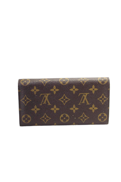 Louis Vuitton Womens Leather Monogram Canvas Flap Snapped Buttoned Wallet Brown